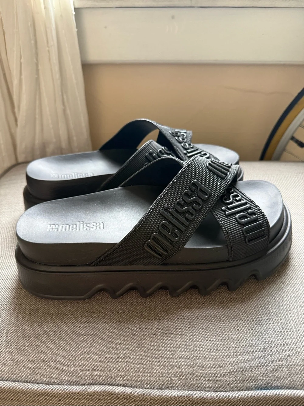 Melissa Black Chunky Crossover Platform Slides